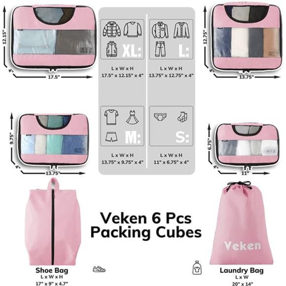 6 Pc Set Packing Cubes Luggage Packing Organizers for Travel Accessories - Picture 6 of 6